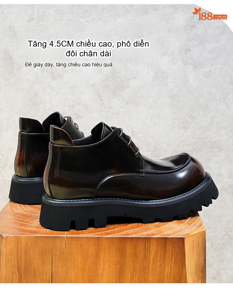 Giày Boot Martin Nam Da Bò Thủ Công Tăng Chiều Cao 4.5cm Đế Dày Phong Cách Anh Quốc Màu Đen chi tiết 5