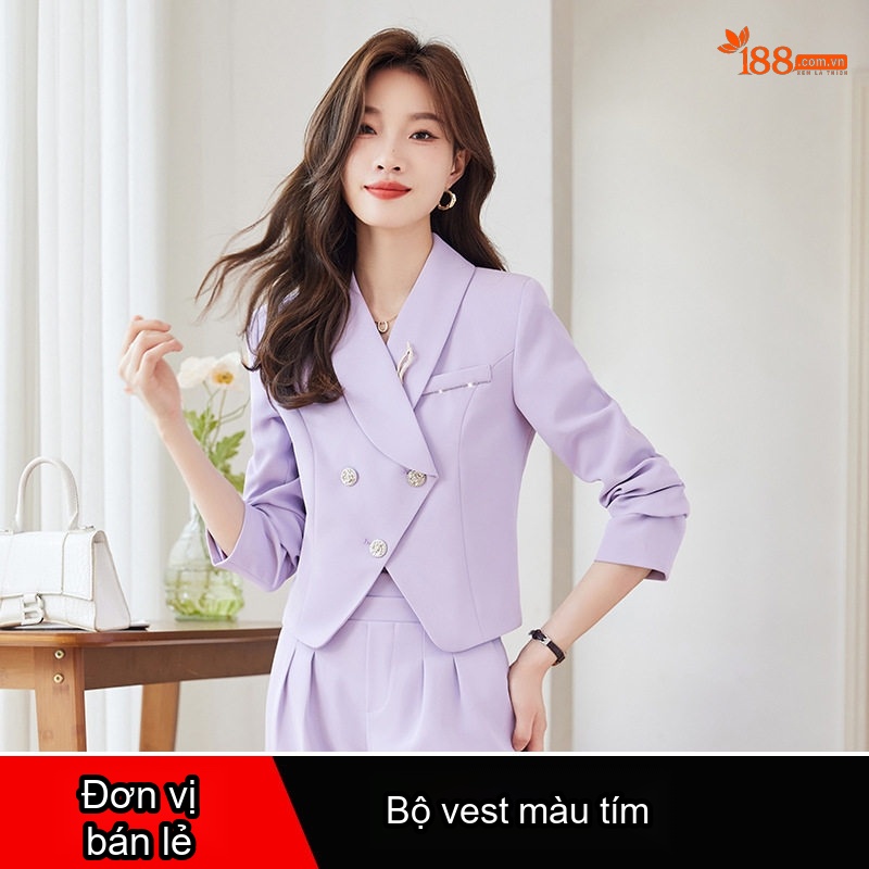 Bộ Vest Nữ Quần Ống Rộng Công Sở Cao Cấp Màu Đen, Tím, Cam, Xanh Lá