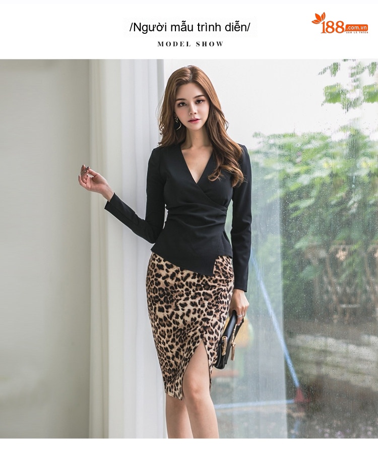 Chân Váy Ôm Nữ Lưng Cao Xẻ Tà Họa Tiết Da Báo chi tiết 3