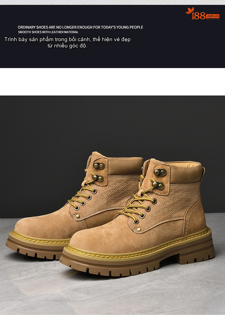 Giày Boot Nam Da Mờ Cổ Cao Có Dây Kiểu Martin Chiều Cao Đế Khoảng 4cm Màu Nâu chi tiết 21
