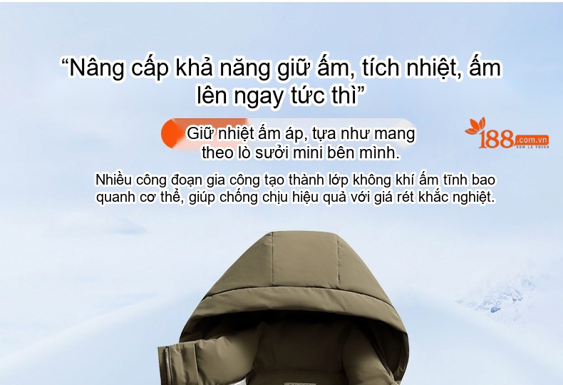 Áo Khoác Phao Lông Vũ Nam Có Mũ Trùm Đầu Giữ Ấm Chống Gió Tháo Rời Màu Đen, Xám, Xanh Olive chi tiết 5