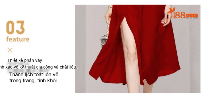 Váy Nữ Cổ chữ V Đầm Xòe Tay Phồng Dáng Dài Xẻ Tà Thắt Eo Màu Đỏ, Hồng, Đen chi tiết 6