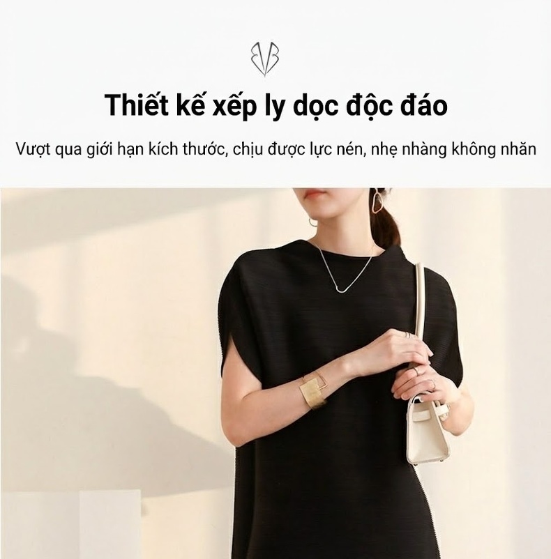 Váy Suông Nữ Dập Ly Issey Kiểu Nhật Bản Hè 2022 Màu Đen, Xanh, Be, Xám... chi tiết 1