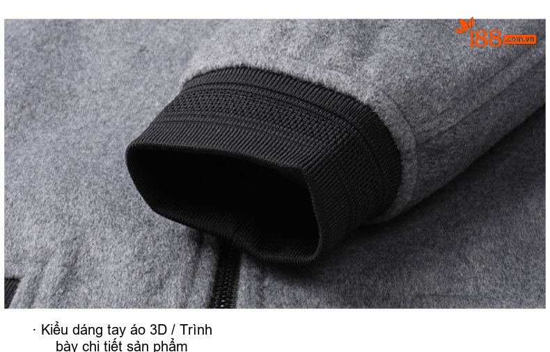 Áo Khoác Bomber Nam Cổ Trụ Chất Liệu Lông Cừu Màu Đen, Xám chi tiết 23