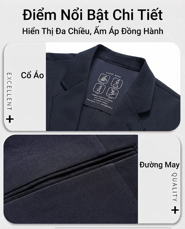 Áo Blazer Nam Phong Cách Hàn Quốc Chống Nhăn Màu Đen, Xám, Trắng Kem chi tiết 5