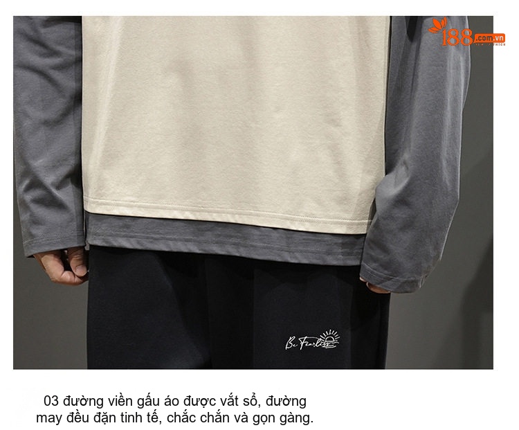 Áo Thun Tay Dài Nam Form Rộng Cổ Tròn Mỹ Màu Kem, Đen, Trắng, Xám chi tiết 20