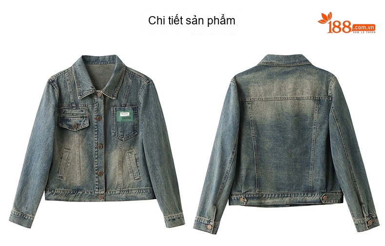 Áo Khoác Jean Nữ Dáng Ngắn Trẻ Trung Phong Cách Retro Màu Xanh Jean, Đen chi tiết 35
