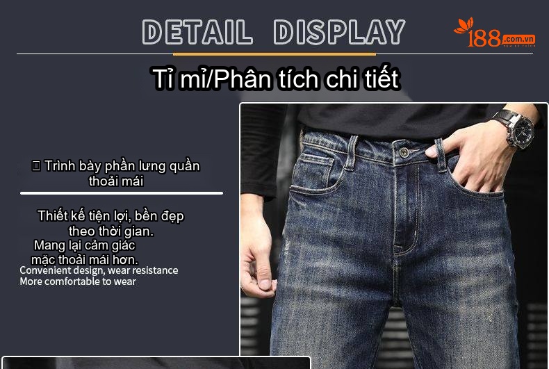 Quần Jean Nam Ống Đứng Dáng Ôm Vừa Vặn Thoải Mái Màu Xanh Dương chi tiết 23
