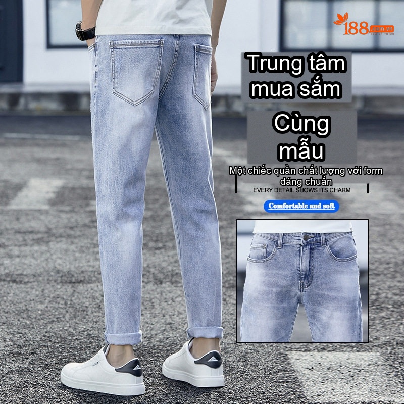 Quần Jean Nam Dáng Slim Fit Ống Lửng Phong Cách Casual Màu Xanh