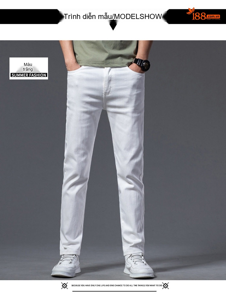 Quần Jean Dài Nam Cotton Co Giãn Dáng Ôm Màu Trắng, Đen chi tiết 7