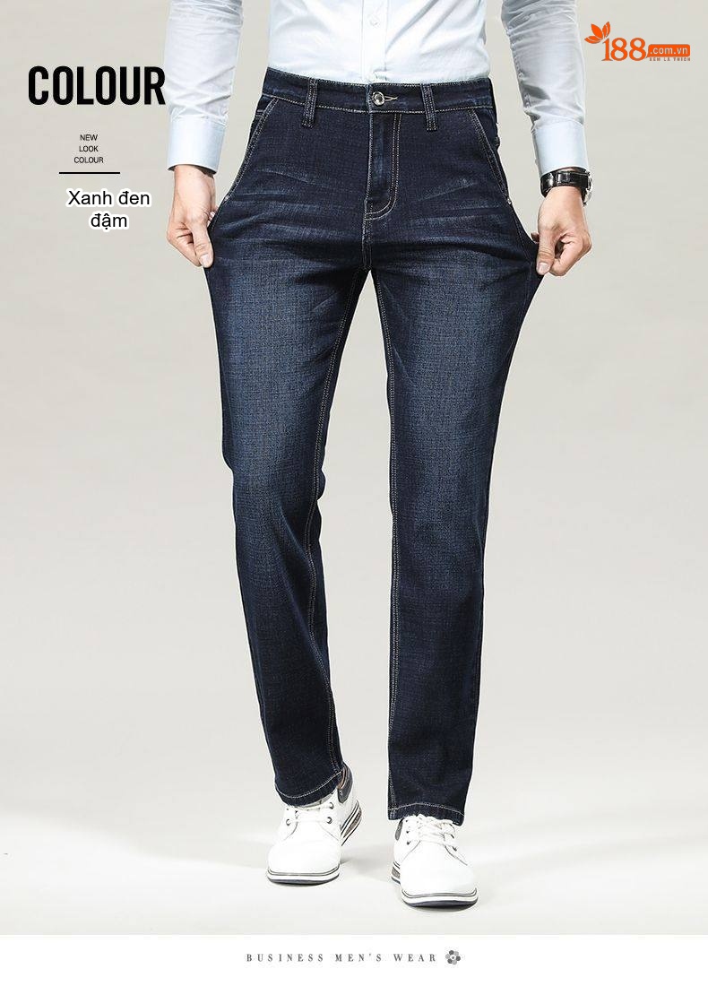Quần Jeans Dài Nam Ống Đứng Co Giãn Thoải Mái Màu Xanh Dương Đậm chi tiết 18