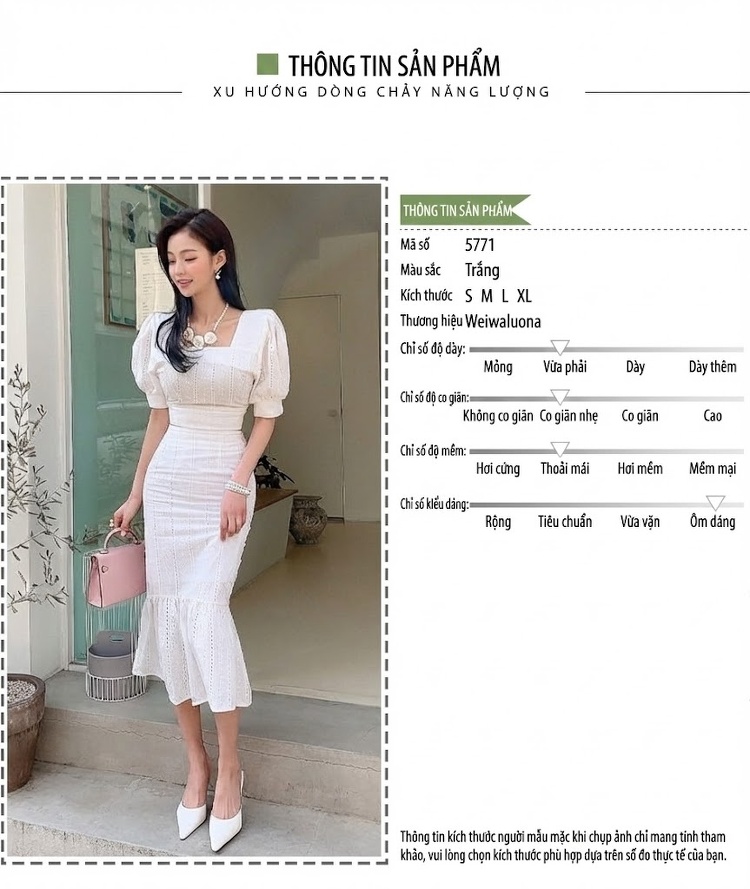 Set Áo Croptop Tay Phồng Cổ chữ Vuông và Chân Váy Đuôi Cá Midi Lưng Cao Phong Cách Quý Cô Màu Trắng chi tiết 4
