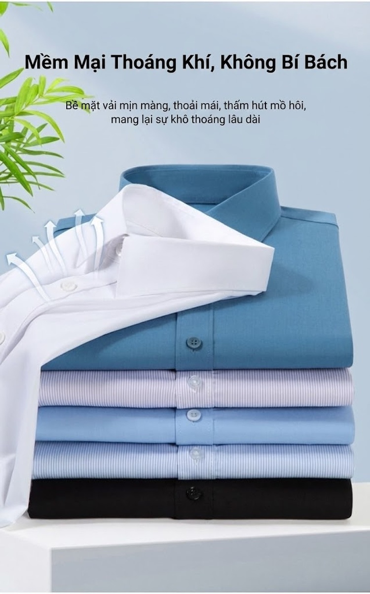 Áo Sơ Mi Dài Tay Nam Sợi Tre Co Giãn Thoải Mái Màu Trắng, Xanh Dương, Xám, Đen... chi tiết 7