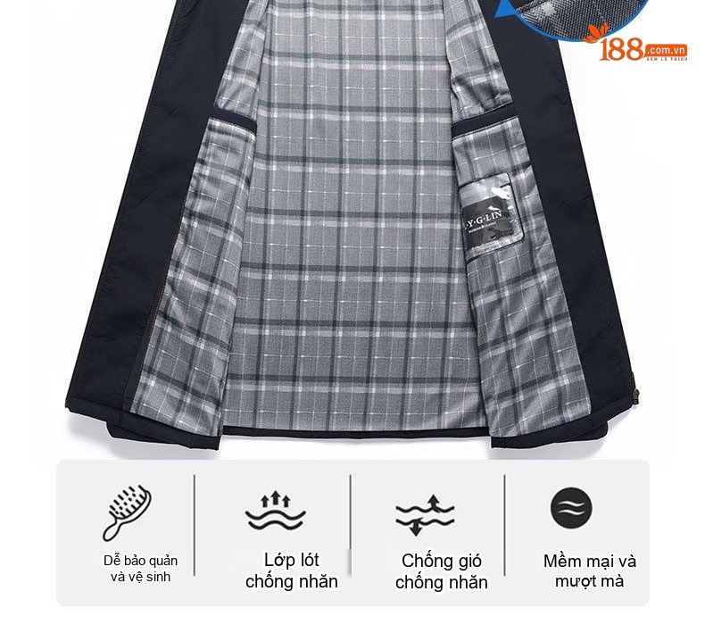 Áo Khoác Bông Nam Có Mũ Trùm Đầu Cotton Lót Lụa Tằm Ngắn Tay Giữ Ấm Màu Đen, Xanh Navy chi tiết 10