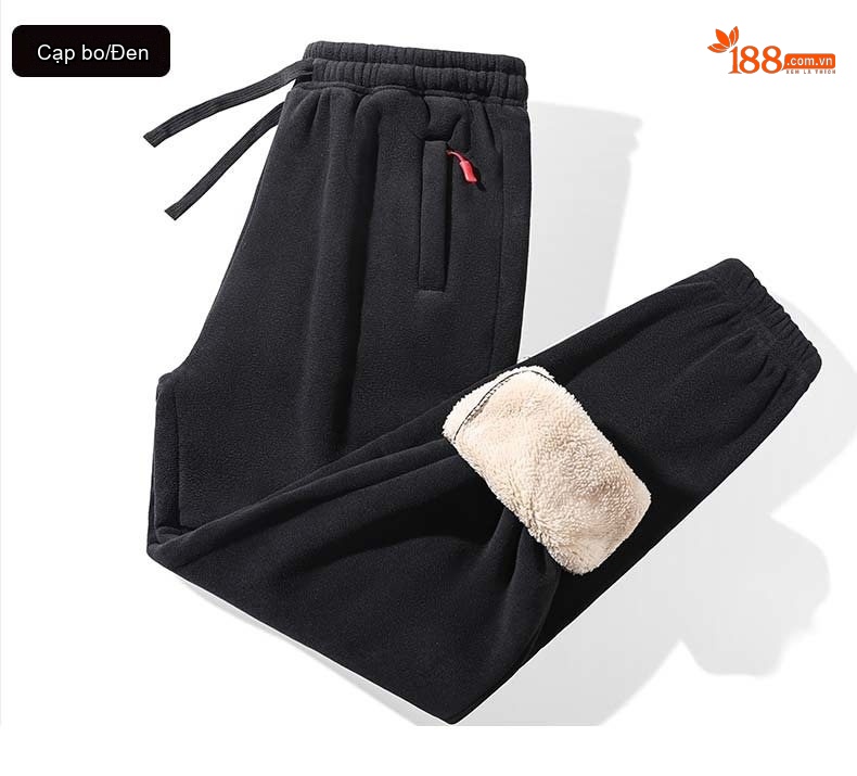 Quần Dài Nam Lông Cừu Non Dày Dặn Giữ Ấm Dáng Rộng Màu Đen, Xanh Navy, Xám, Xanh Olive... chi tiết 10