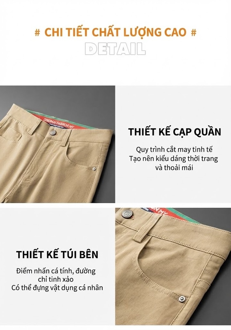 Quần Dài Nam Cotton Dáng Suông Ống Đứng Phong Cách Công Sở Màu Be, Trắng, Đen, Xám chi tiết 22