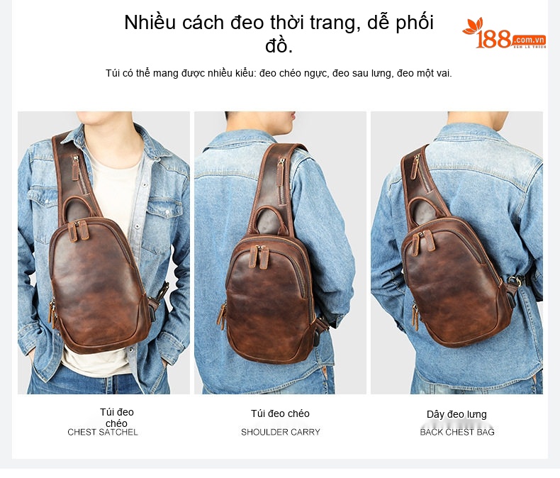 Túi Đeo Chéo Ngực Nam Da Thật Kiểu Nhật Bản Đa Năng Tiện Lợi Màu Nâu chi tiết 29