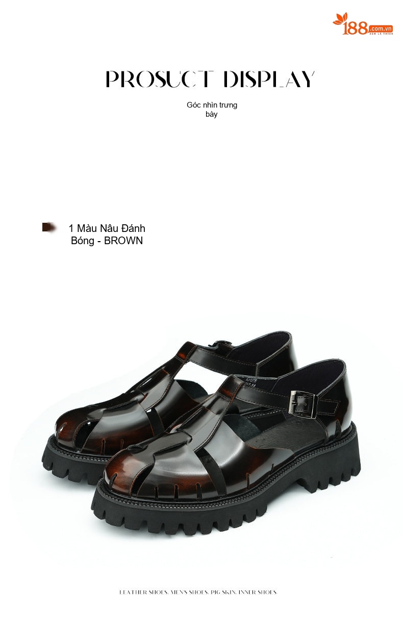 Sandal Rọ Nam Da Bóng Đế Dày Chiều Cao Đế Khoảng 3cm Màu Đen chi tiết 13