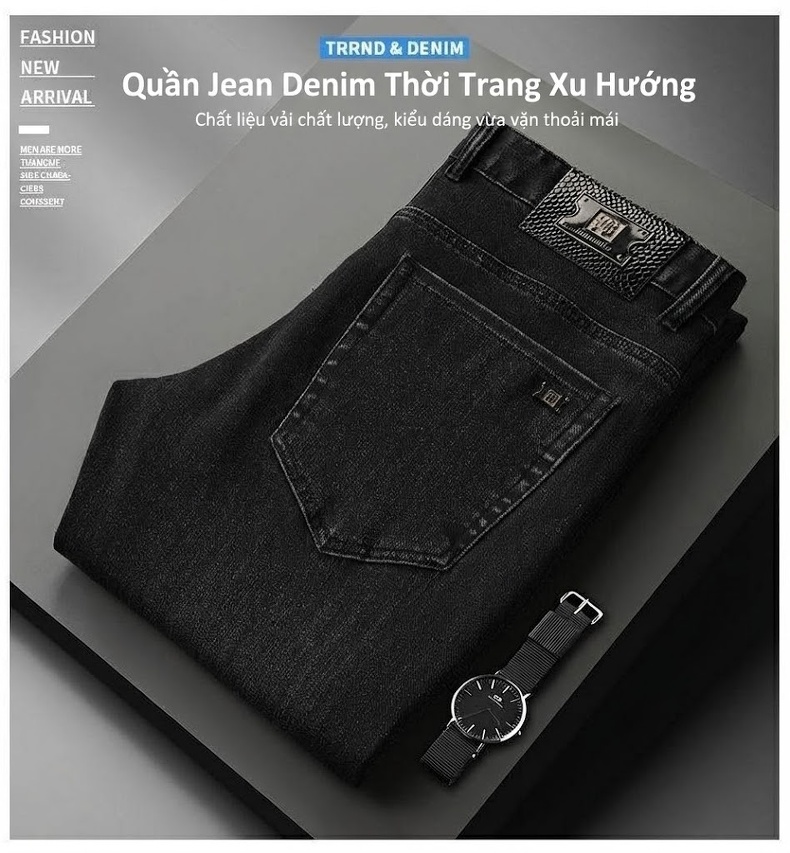 Quần Jean Dáng Suông Nam Cotton Cao Cấp Màu Đen, Xám... chi tiết 47