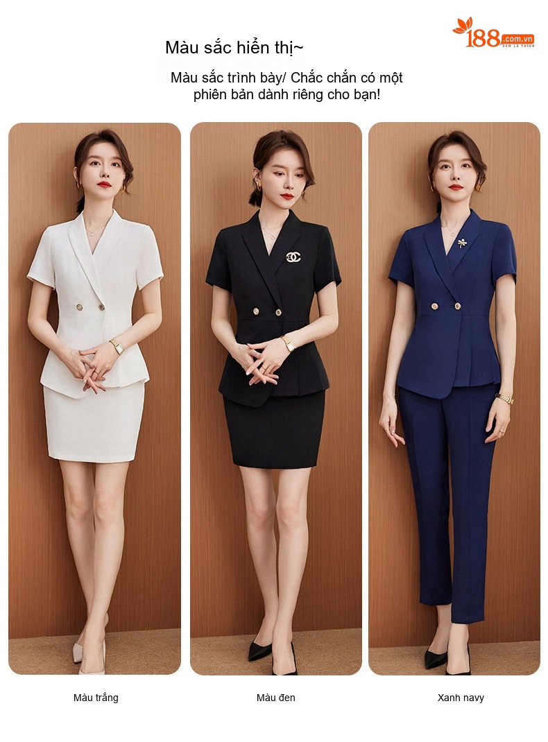 Áo Vest Tay Ngắn Nữ Công Sở Thanh Lịch Màu Trắng, Đen, Xanh Than chi tiết 8