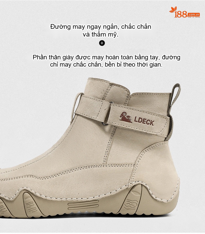 Giày Martin Cổ Cao Nam Da Thật Phong Cách Retro Size Lớn Đế Khoảng 3cm Màu Be, Xám chi tiết 8