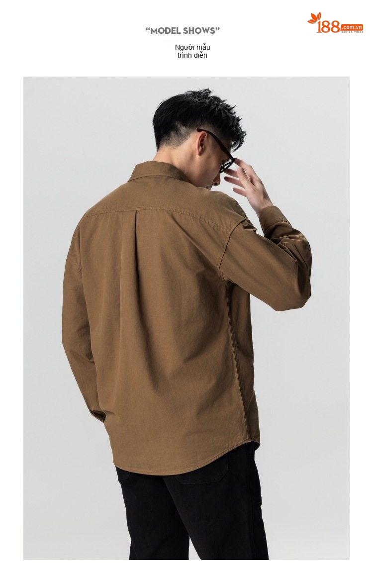 Áo Sơ Mi Nam Cotton Dáng Rộng Phong Cách Retro Màu Xanh Rêu, Nâu, Đen chi tiết 11