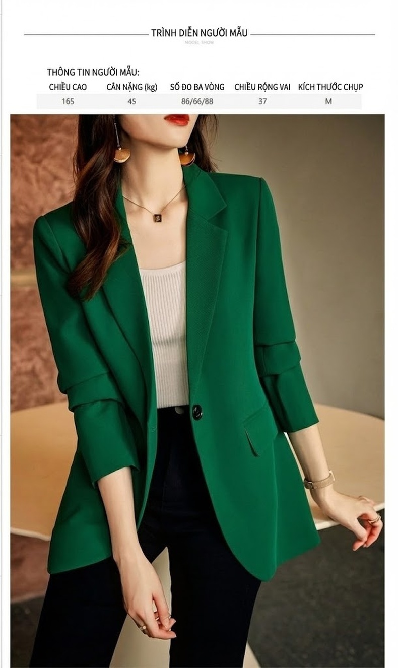 Áo Khoác Blazer Nữ Dáng Rộng Thiết Kế Cá Tính Có Lớp Lót Cotton Màu Đen, Xanh Lá, Nâu chi tiết 12