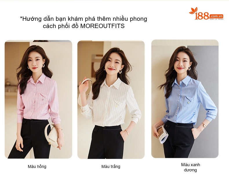 Áo Sơ Mi Nữ Dài Tay Kẻ Sọc Phong Cách Hàn Quốc Thanh Lịch Màu Hồng, Xanh, Trắng chi tiết 13