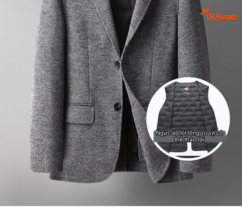 Áo Vest Nam Hai Mặt Lông Cừu Tây Trang Lót Lông Vũ Tháo Rời Phong Cách Thanh Niên Màu Xám, Đen chi tiết 1