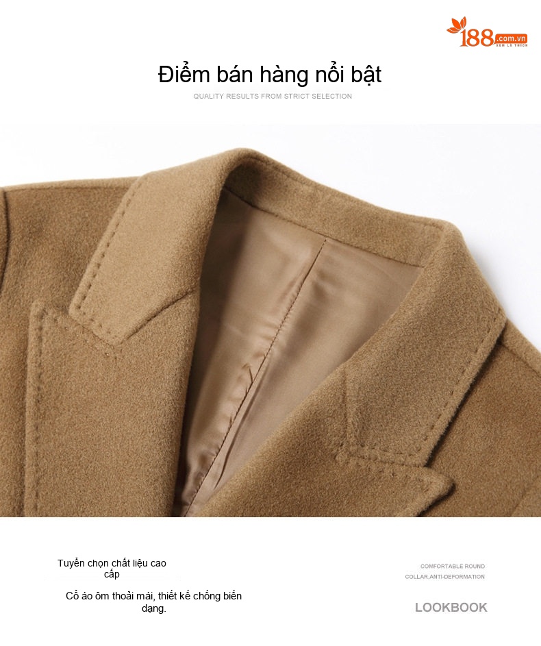 Áo Khoác Dạ Nam Dáng Dài Quá Gối Hai Mặt Cotton Màu Nâu, Xanh Navy, Đen chi tiết 6
