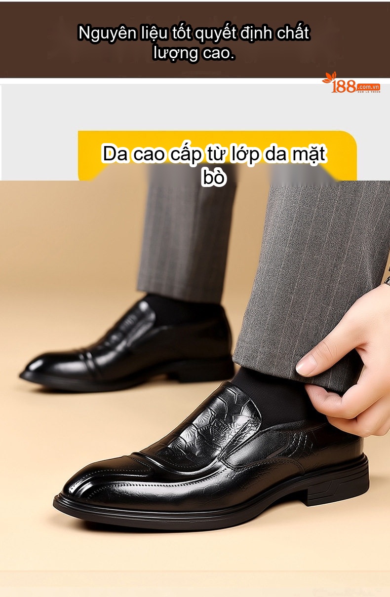 Giày Lười Nam Da Bò Mềm Chiều Cao Đế Khoảng 3cm Màu Nâu, Đen chi tiết 10