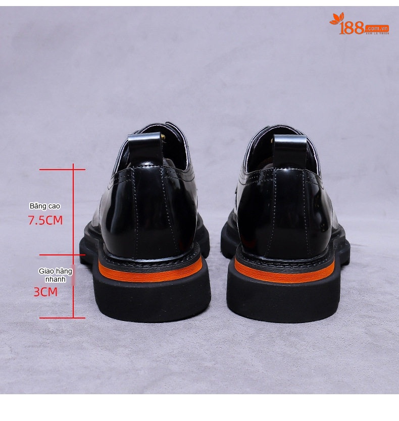 Giày Tây Buộc Dây Nam Da Bò Bóng Chiều Cao Đế Khoảng 5cm Màu Đen, Nâu chi tiết 18