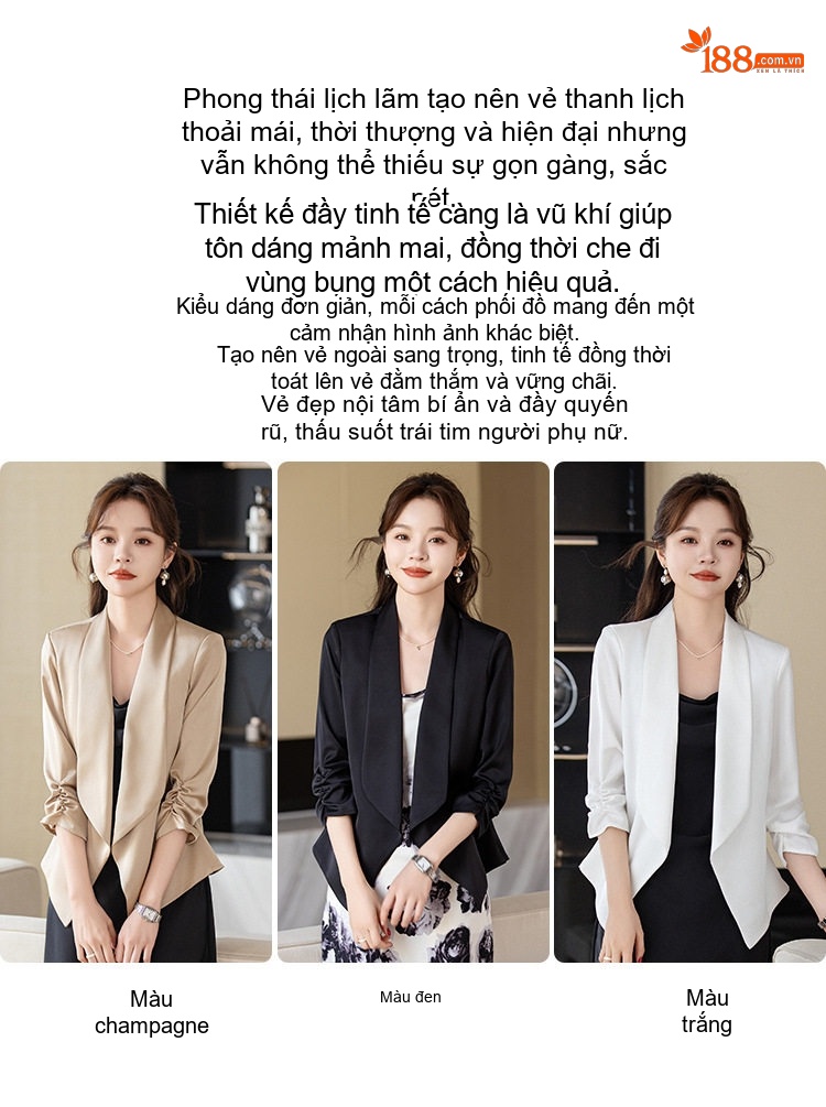 Áo Blazer Nữ Phong Cách Hàn Quốc Chất Liệu Cao Cấp Màu Champagne, Đen, Trắng chi tiết 3