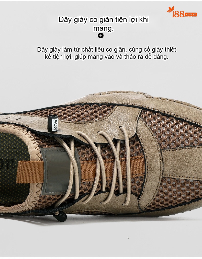 Giày Thể Thao/Sneaker Nam Da Bò Lưới Thoáng Khí Chiều Cao Đế Khoảng 3cm Màu Nâu, Xám, Đen chi tiết 9