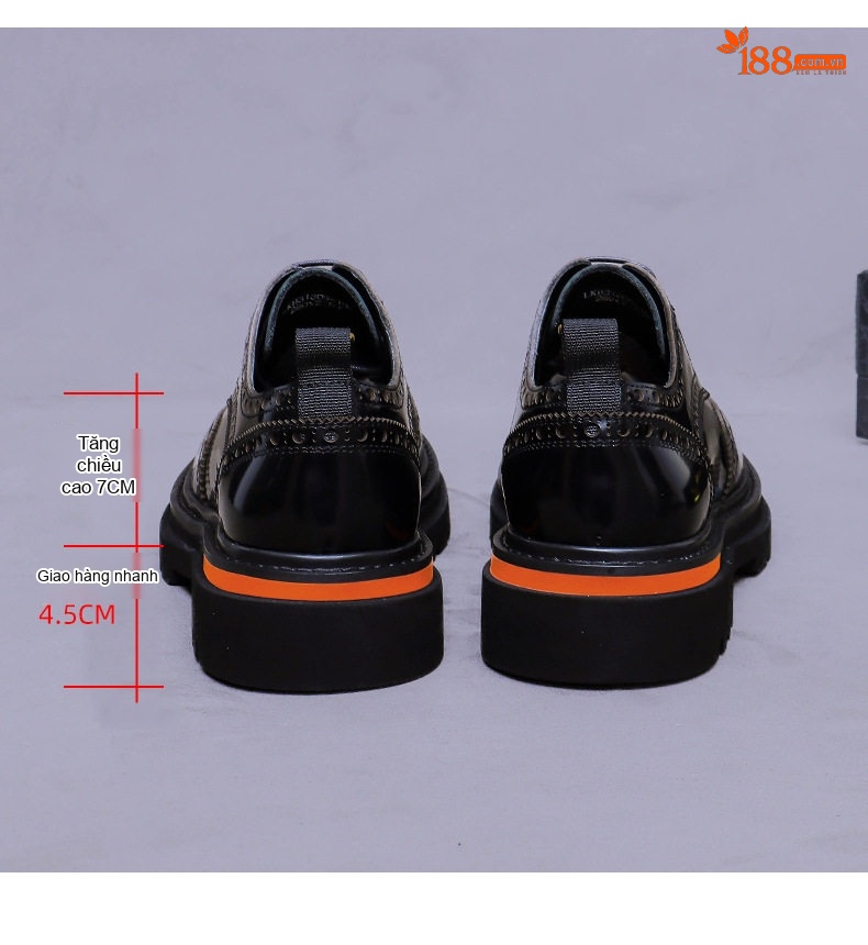 Giày Tây Buộc Dây Nam Da Bò Bóng Chiều Cao Đế Khoảng 4cm Màu Đen, Nâu chi tiết 18