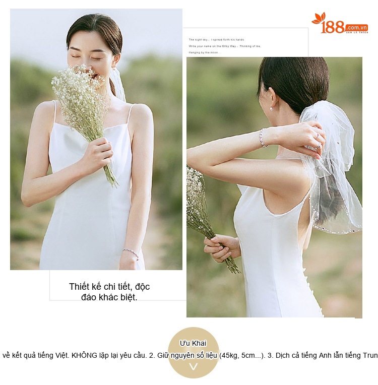 Váy Cưới Cô Dâu Dáng Dài Lụa Satin Hai Dây Phong Cách Pháp Nhẹ Nhàng Màu Trắng chi tiết 5
