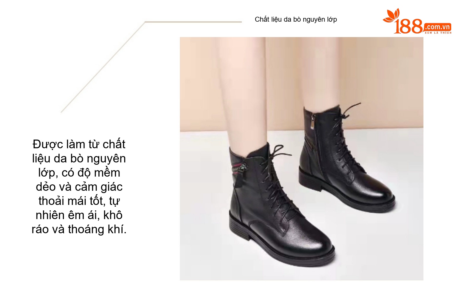 Boot Martin Nữ Da Thật Lót Lông Cừu Non Mềm Mại Chiều Cao Đế Khoảng 3cm Màu Đen chi tiết 7