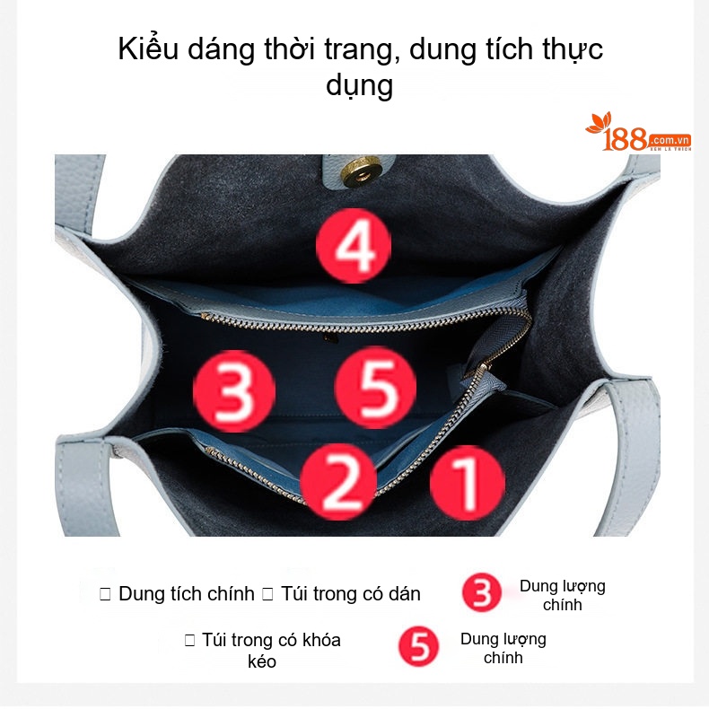 Túi Tote Nữ Da Bò Đeo Vai, Xách Tay Thời Trang Công Sở Dung Tích Lớn Màu Xanh Dương