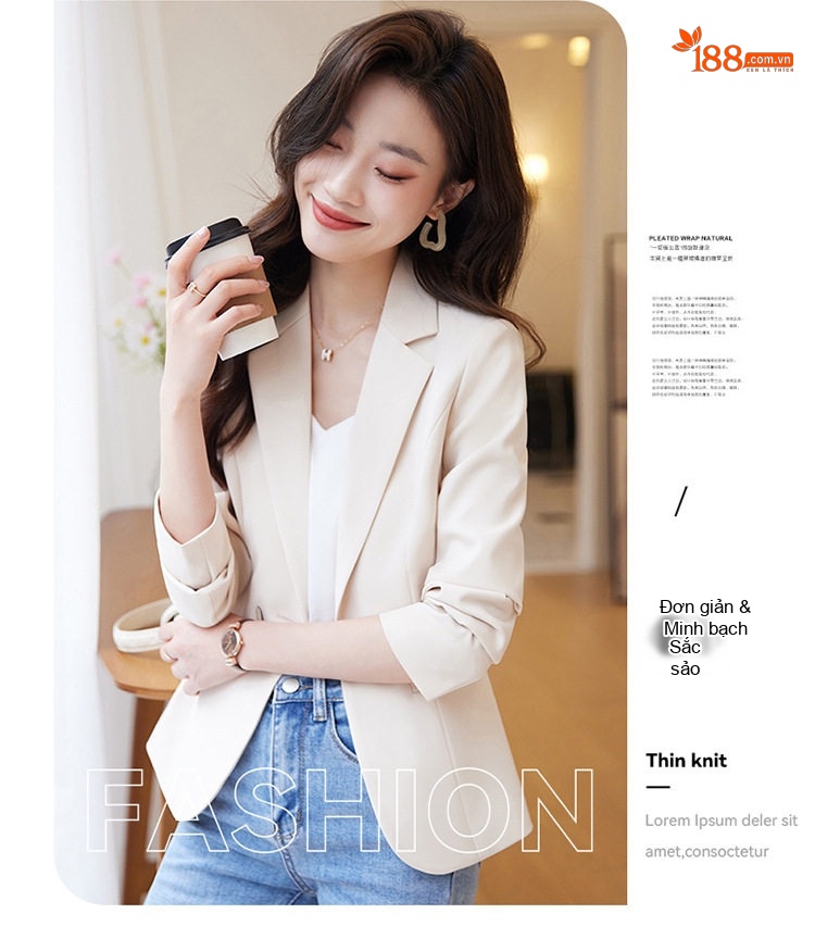 Áo Vest Blazer Nữ Ngắn Tay Lỡ Màu Trắng Kem, Đen, Kaki, Nâu Cà Phê chi tiết 4