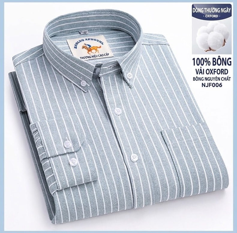 Áo Sơ Mi Nam Tay Dài Oxford Cotton Thoáng Khí Họa Tiết Kẻ Sọc Lớn Màu Xanh Dương, Đen, Trắng, Xám... chi tiết 30