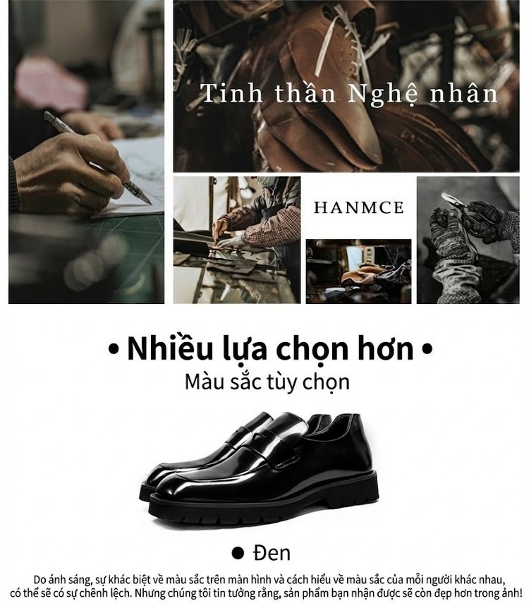Giày Lười Nam Da Bóng Mũi Vuông Chiều Cao Đế Khoảng 3cm Màu Đen chi tiết 3