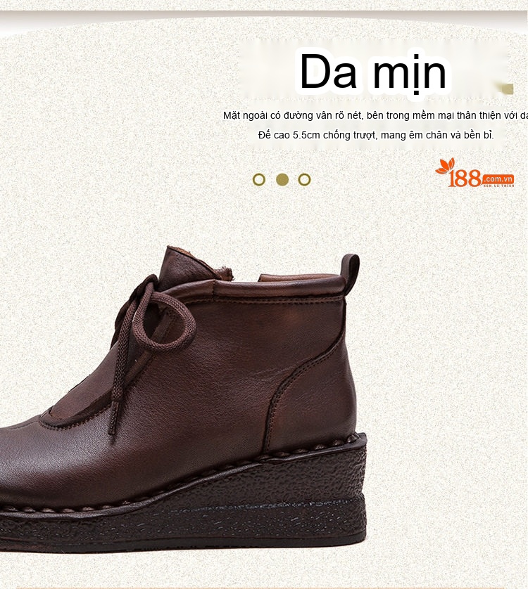 Boot Nữ Da Bò Cổ Ngắn Đế Xuồng Chiều Cao Đế Khoảng 4cm Màu Đen, Nâu chi tiết 4