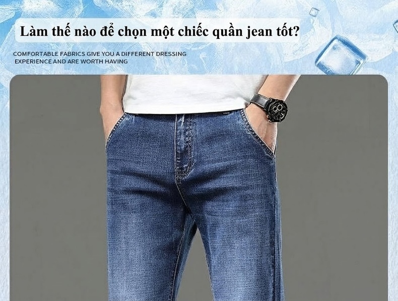 Quần Jeans Dáng Suông Nam Ống Đứng Lớn Tuổi Trung Niên Màu Xanh Dương chi tiết 1
