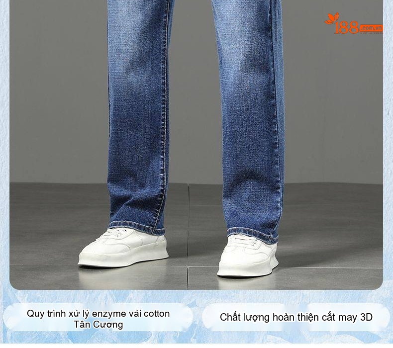 Quần Jeans Dáng Suông Nam Ống Đứng Lớn Tuổi Trung Niên Màu Xanh Dương chi tiết 2