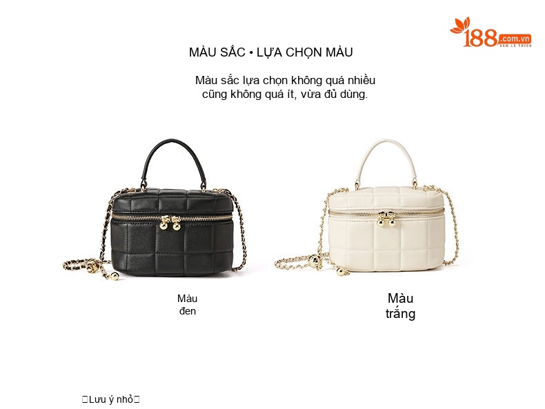 Túi Hộp Mini Da Thật Phong Cách Tiểu Hương Đeo Vai Chéo Khóa Dây Xích Cao Cấp Màu Trắng, Đen chi tiết 2