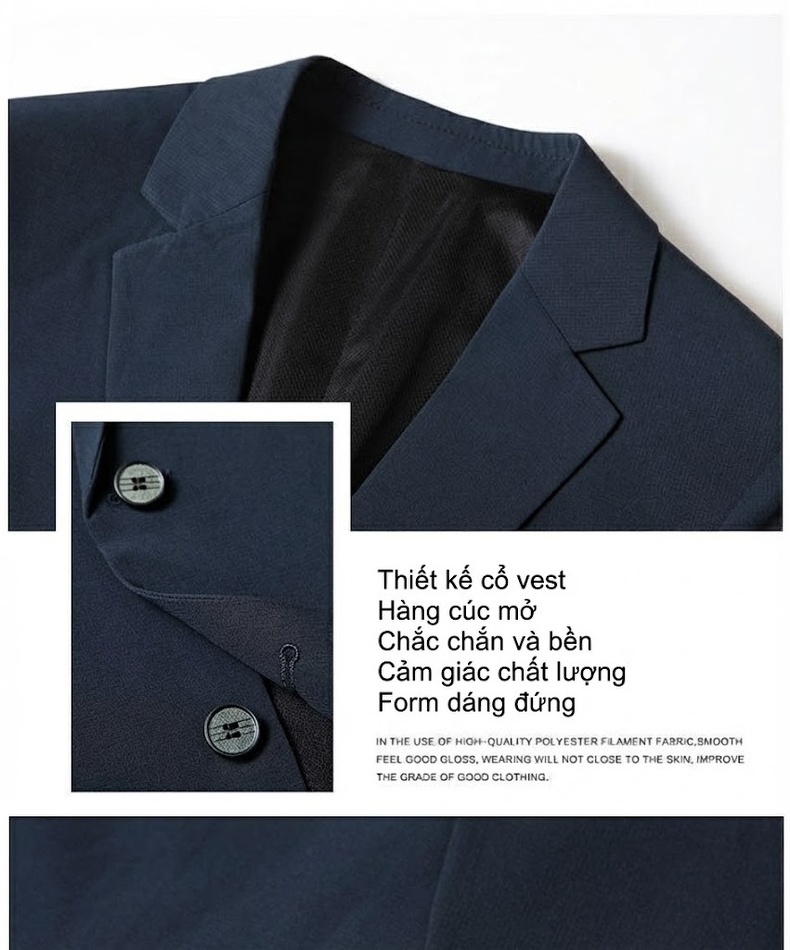 Áo Vest Nam Áo Khoác Blazer Nam Dáng Ôm Vừa Vặn Màu Đen, Xanh Navy chi tiết 5