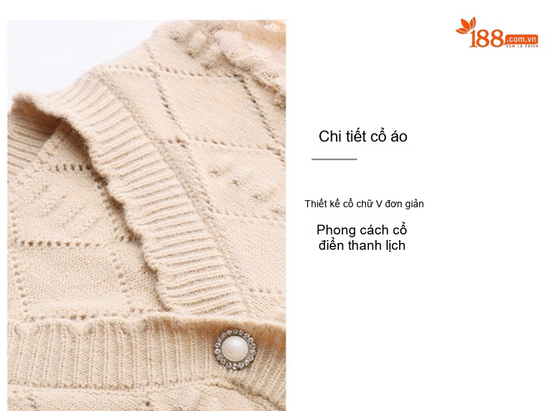 Váy Dệt Kim Nữ Cổ chữ V Đính Cúc Ngọc Trai Phối Ren Phong Cách Quý Cô Màu Be, Đen, Hồng chi tiết 9