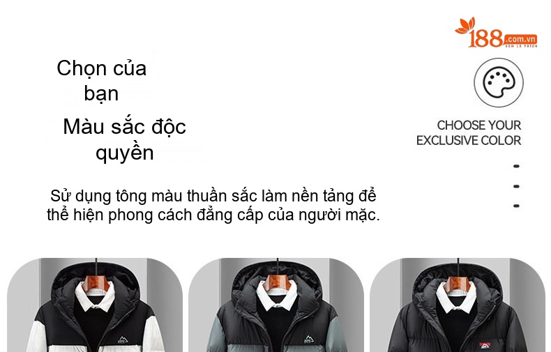 Áo Phao Lông Vũ Nam Ba Lớp Chống Thấm Nước Mũ Trùm Đầu Tháo Rời Siêu Ấm Màu Đỏ, Xám, Đen, Trắng... chi tiết 17