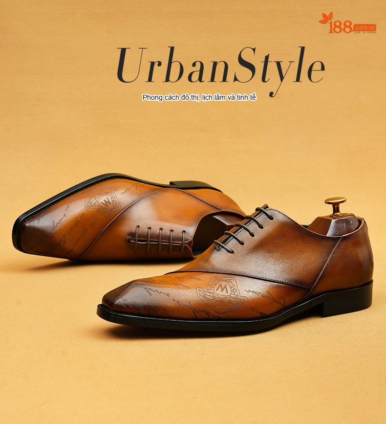 Giày Tây Oxford Nam Da Bò Dập Vân Chiều Cao Đế Khoảng 3cm Màu Đen, Nâu chi tiết 1