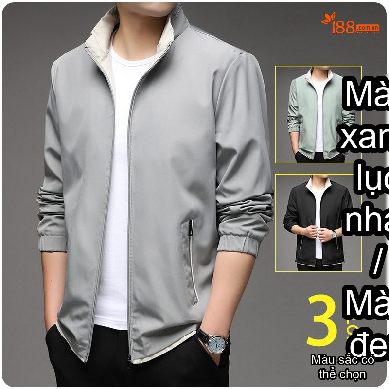 Áo Khoác Bomber Nam Cổ Trụ Dáng Rộng Phong Cách Hàn Quốc Màu Xám, Xanh Nhạt, Đen